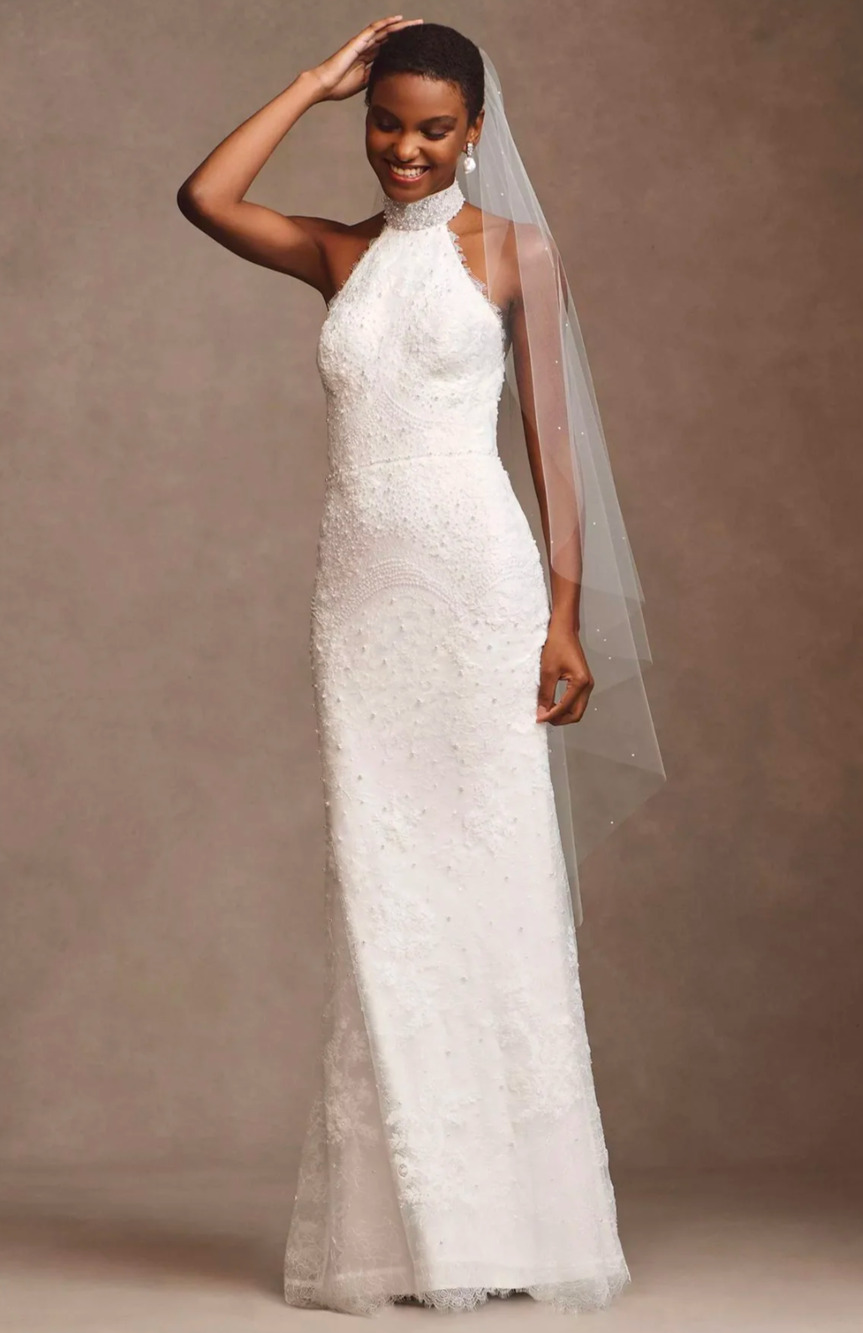 Watters Belle Wedding Dress Size 14 Beaded Lace Halter Bridal Gown NWT